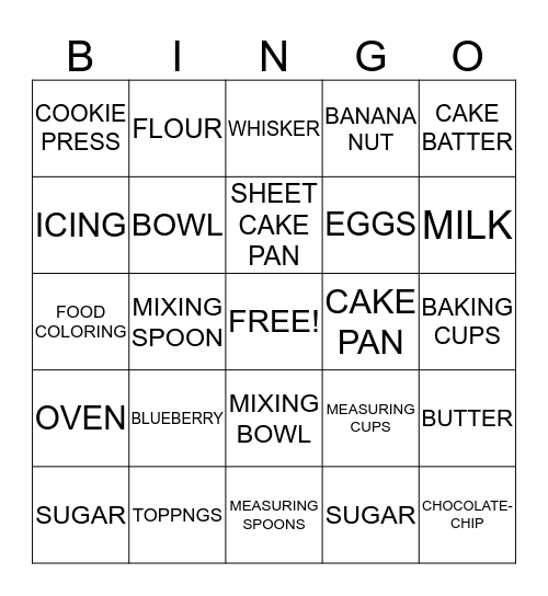 BAKING Bingo Card