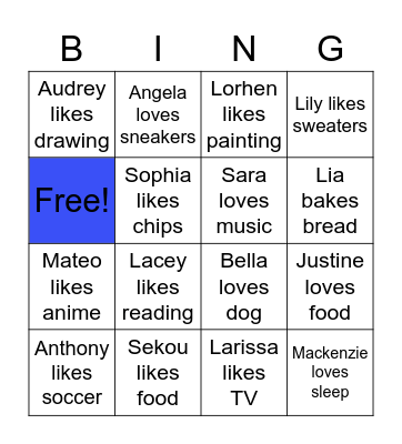 Caden Bingo Card