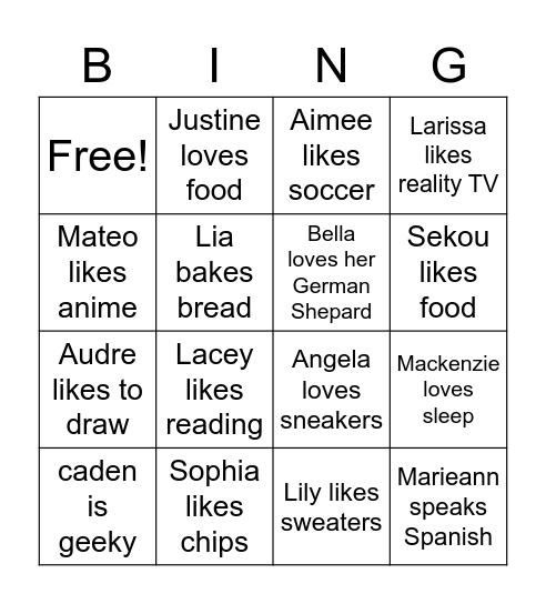 Icebreaker #1 Bingo Card