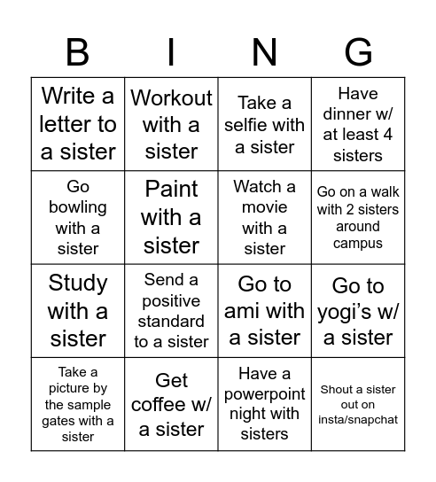 SK Sisterhood Bingo 💟 Bingo Card