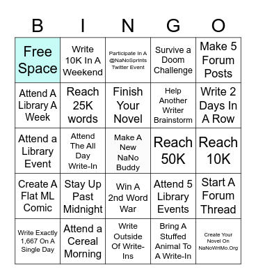 NaperWriMo 2021 Bingo Card