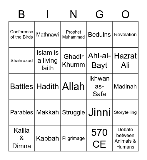 Talim 4 - Theme 1&2 Bingo Card