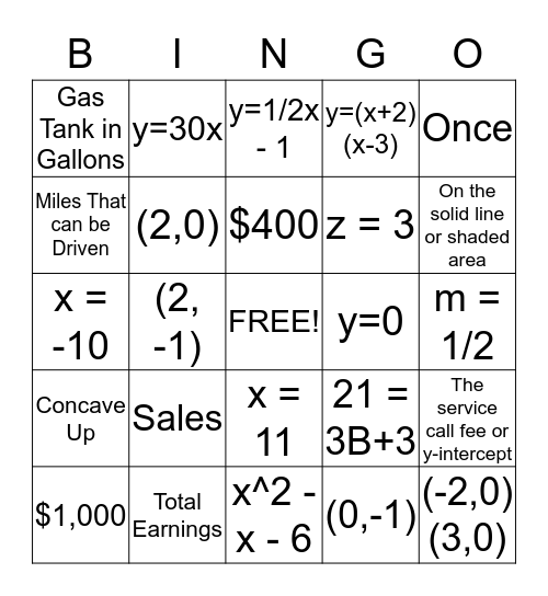 Intro STAAR Review Bingo Card