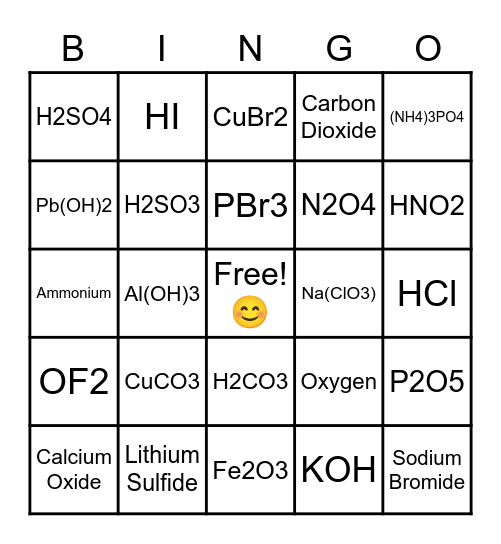 🧪 Naming Compounds 🥽 Bingo Card