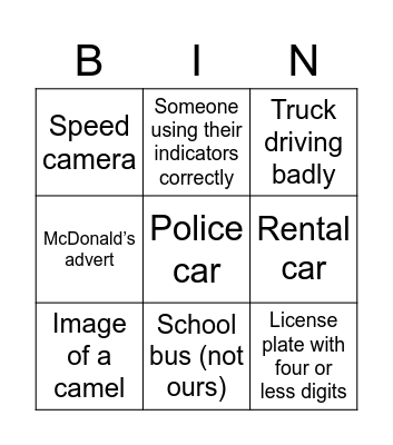 Wild Wadi Trip Bingo Card