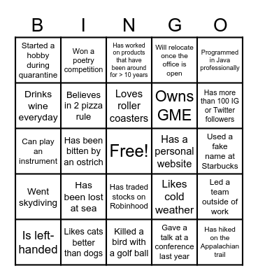 Welcome Bingo Card