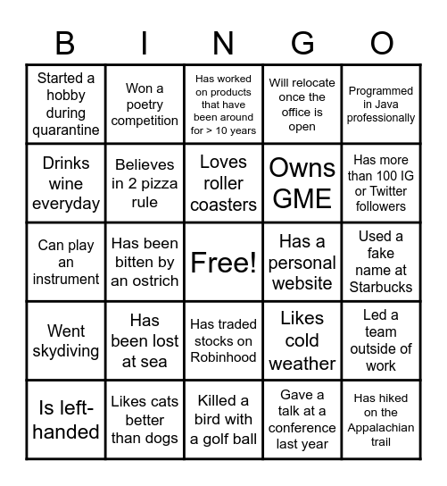 Welcome Bingo Card