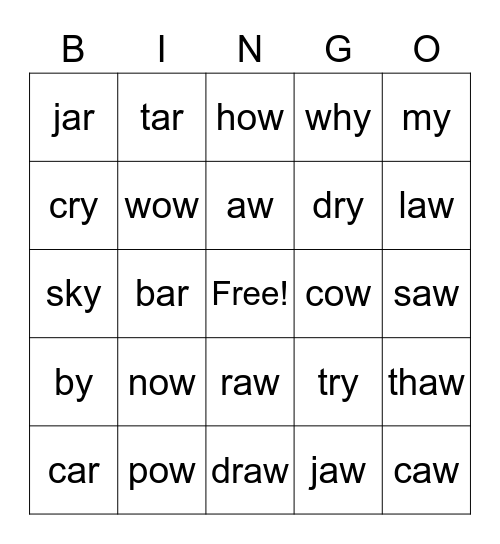Practice Words Bingo Card