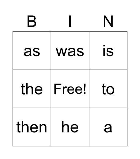 Week 1 Sight Word Bingo Card