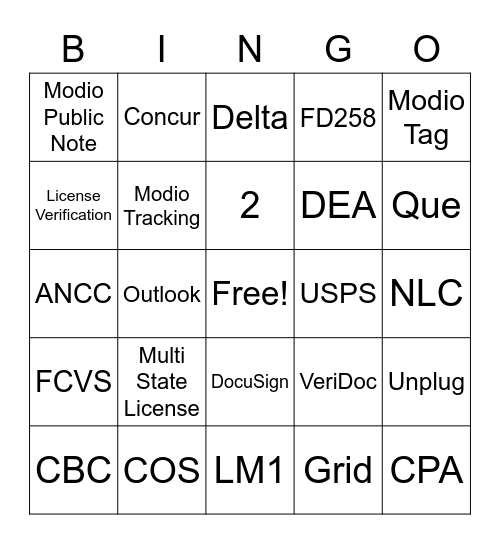 Licensure Team Rocks! Bingo Card
