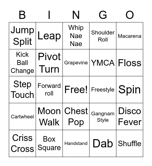 Dance Bingo Card