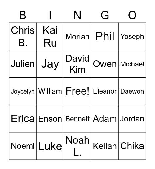 Trevor Bingo Card