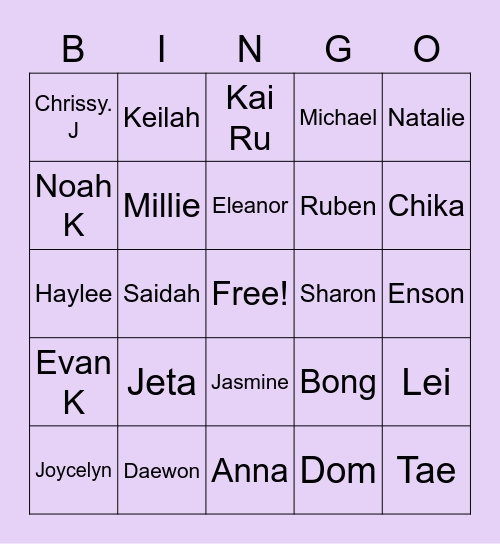 Nicole's Bingo Card