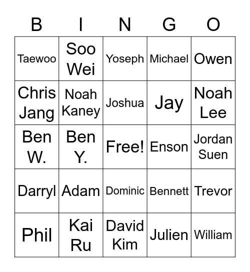 Luke's Bingo Card