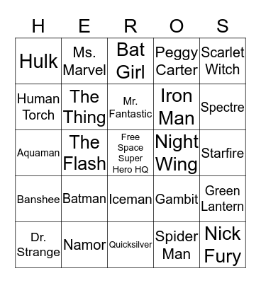 Super hero bingo Card