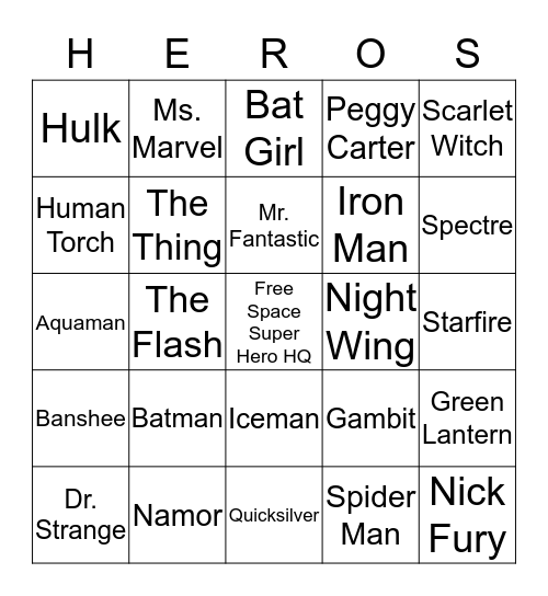 Super hero bingo Card