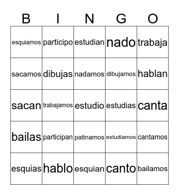 2A: día en la escuela ( Regular -ar verbs)  Bingo Card