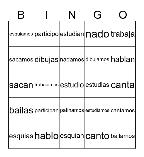2A: día en la escuela ( Regular -ar verbs)  Bingo Card