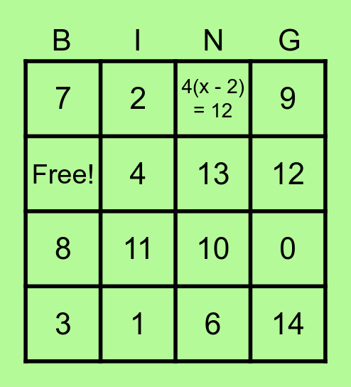 Bingo สมการตัวแปรเดียว Bingo Card