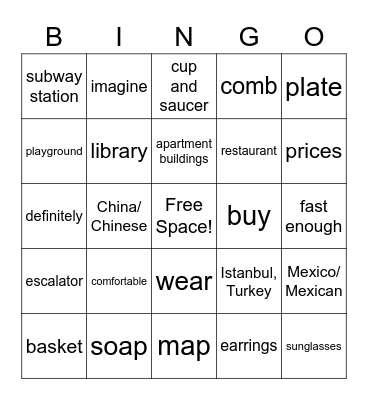 SM Level 5b, Unit 6, Vocabulary Bingo Card