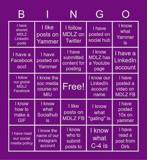 SocMedMDLZ Bingo Card