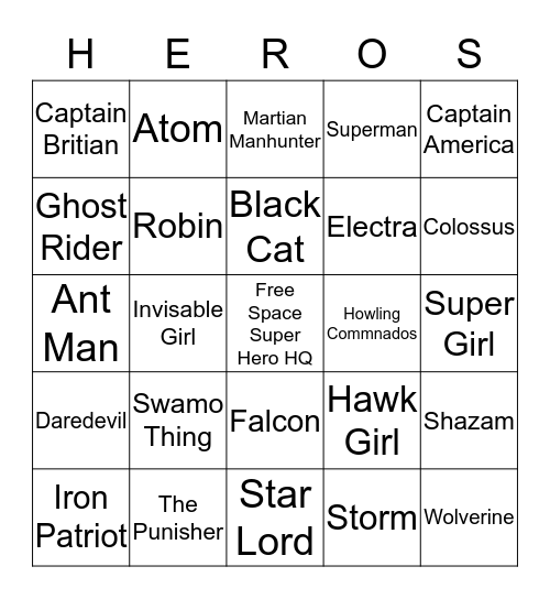 Super hero bingo Card