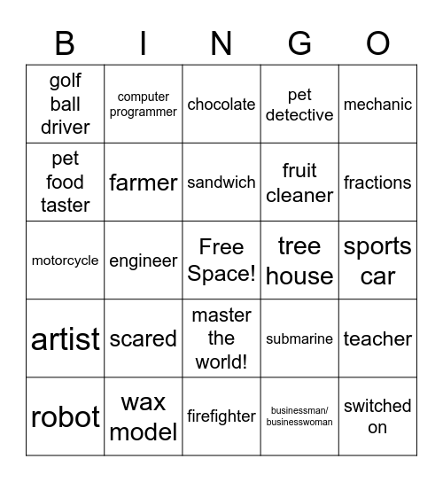 SM 5b, Unit 8, Vocabulary Bingo Card