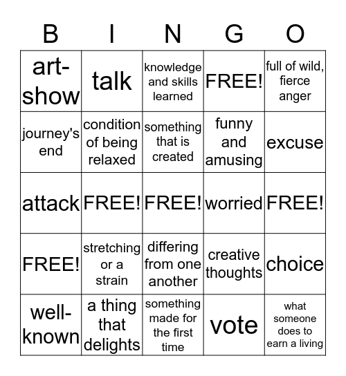 Kaidence's Bingo Card