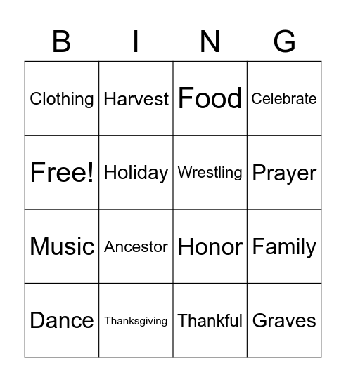 Chuseok Bingo Card