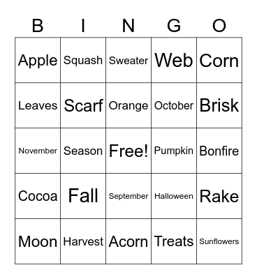 Autumn Bingo for SLPSTR Bingo Card