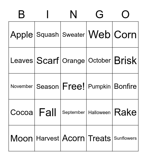 Autumn Bingo for SLPSTR Bingo Card