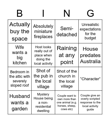 Escape to the Country Bingo Card