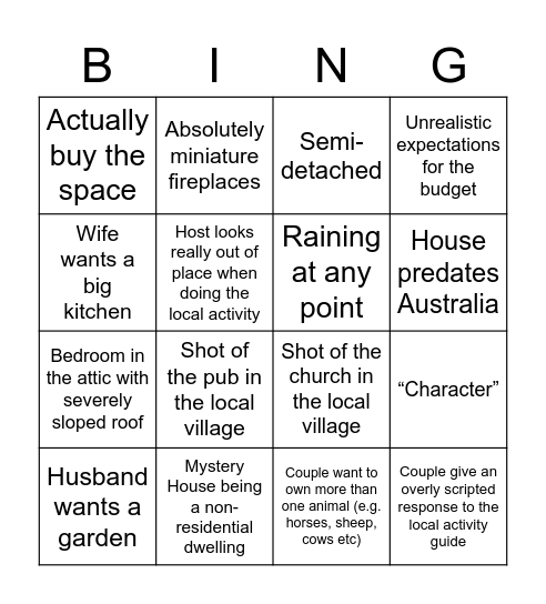 Escape to the Country Bingo Card
