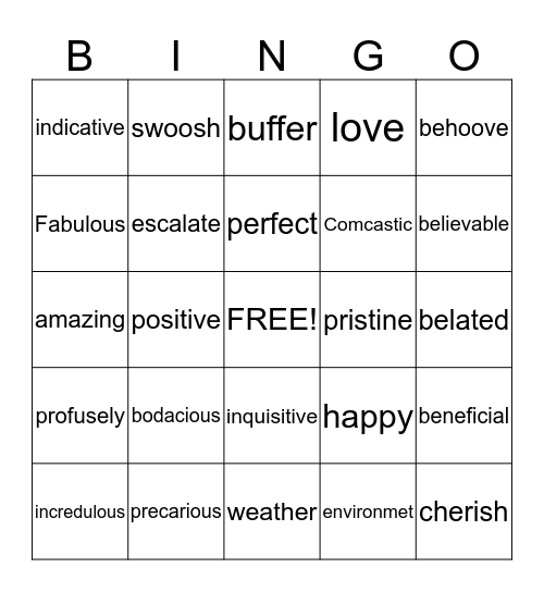 Lingo Bingo Card