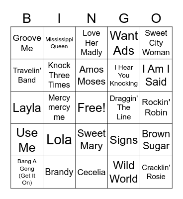 70s Hits Bingo Card