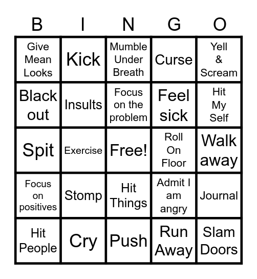 Anger Bingo Card