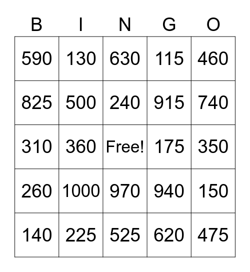 Los Numeros 100-1000 Bingo Card