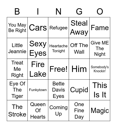 80s Hits Bingo Card