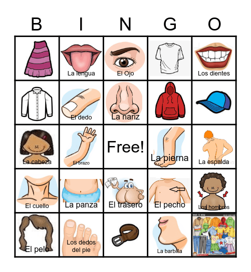 LA ROPA Y EL CUERPO Bingo Card