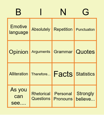 Vocabulary Bingo Card