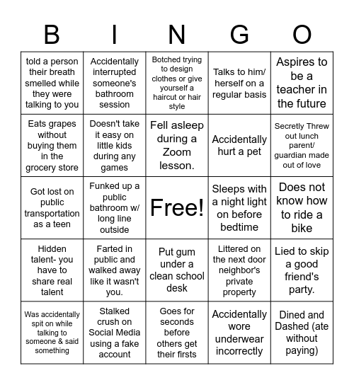 Untitled Bingo Card