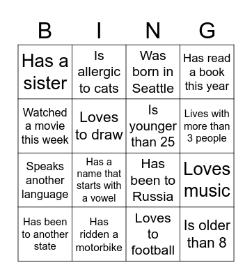 Getting to Know You Bingo Card