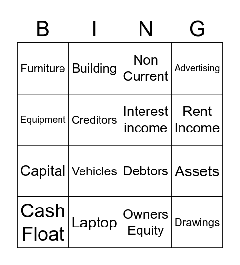 Accounting Terms Bingo Card