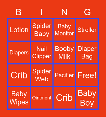 Spider-Baby Bingo Card