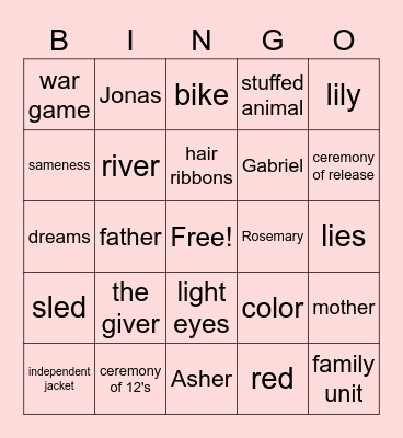 The Giver Bingo Card