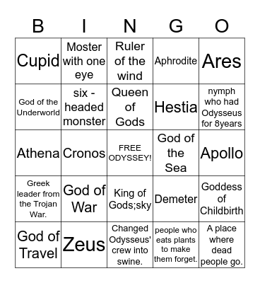 Odyssey !!!! Bingo Card