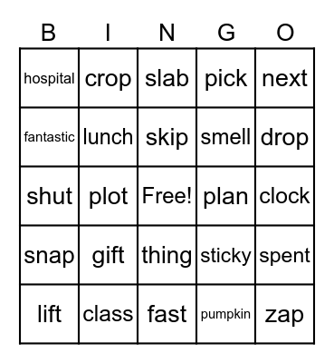 SHORT VOWEL WORDS BINGO Card