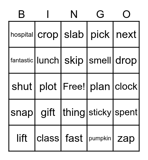 SHORT VOWEL WORDS BINGO Card