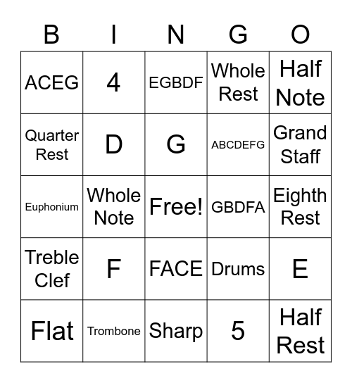 Music Bingo Card