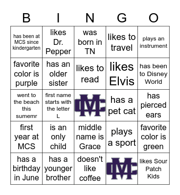 Small Group Bingo Card